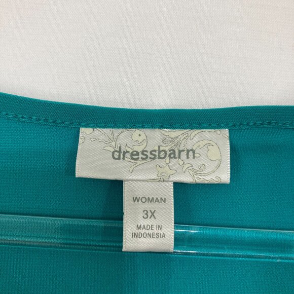 Dressbarn size 3X Blue Teal Embellished Artsy Stretch Knit 3/4 Sleeve Blouse - Picture 2 of 8